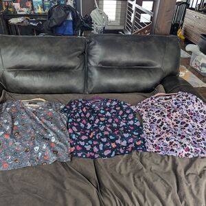 Set of Three Scrub Tops,Fun designs, Koi Basics 2xl